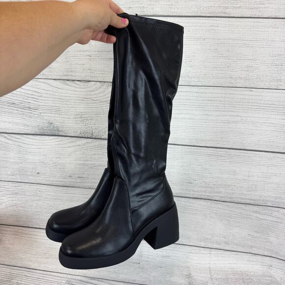 Madden NYC Women's Black Tall Lug Chunky Sleek Boots Size 11 - Picture 10 of 11